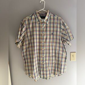 Ralph Lauren Mens Plaid Collared Short Sleeve Button Down Shirt XL 100% Cotton